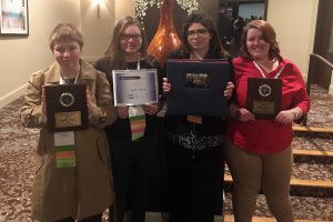 From left, PTECH students Cierra Mason, Aislynn Ward, Brianna Rymarz and Rane Dutcher display the awards they won at the FBLA Spring State Leadership Conference, which took place April 11-13 in Binghamton.