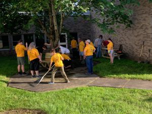 Boy Scouts working on the courtyard