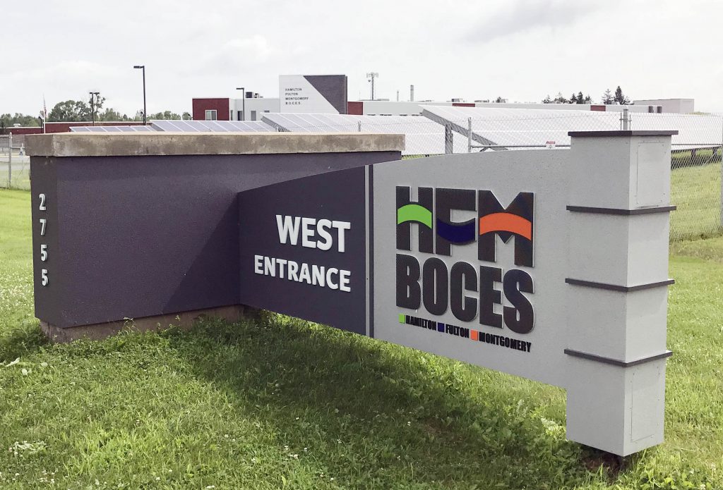 An HFM BOCES sign outside the main campus