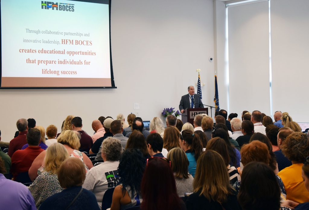 HFM BOCES District Superintendent David Ziskin speaks during staff Opening Day Sept. 3.