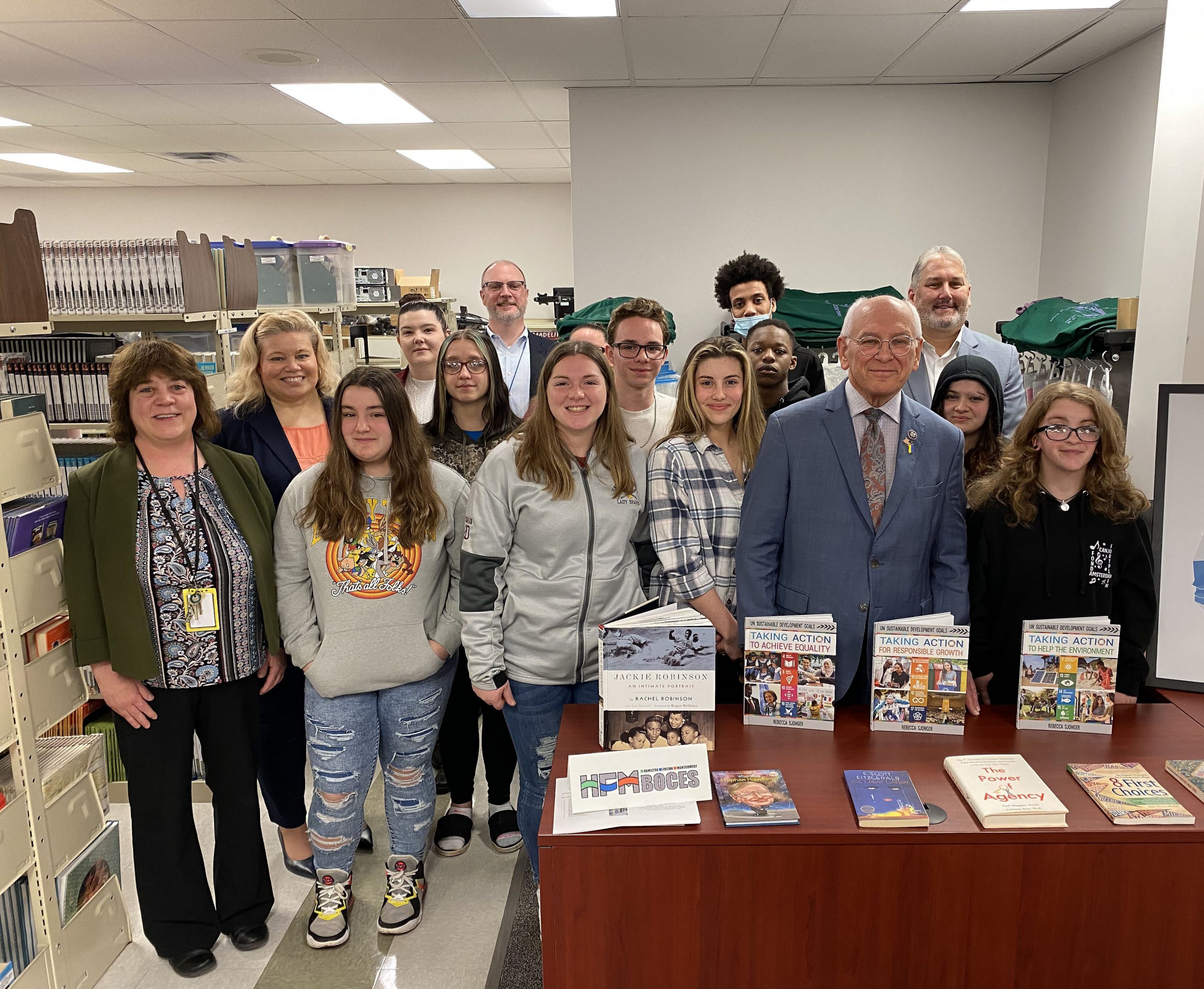 Tonko poses for a group shot with students and administrators