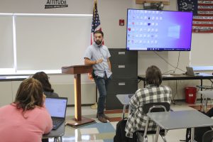 Michael Palmerino speaking with Criminal Justice students