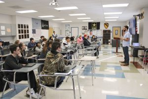 Michael Palmerino speaking with Criminal Justice students