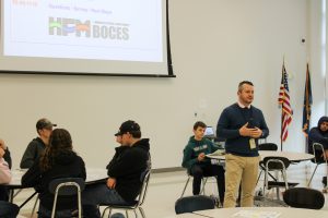 Riley O'Malley, Administrative Coordinator of CTE, speaks to Canajoharie High School students