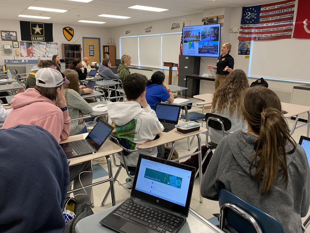 Karlie Foster speaks to students enrolled in the Criminal Justice program.