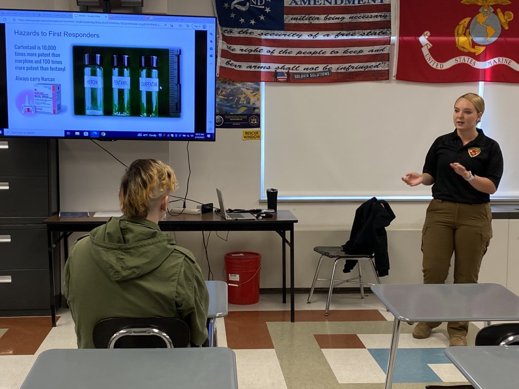 Karlie Foster speaks to students enrolled in the Criminal Justice program.