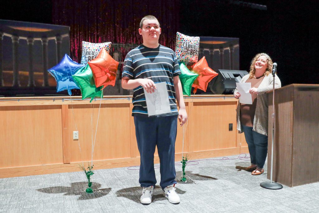 A Student of the Month assembly was held this morning to honor individuals in our Special Education classrooms at Gloversville Middle School. Each month students are nominated for exhibiting exceptional character traits such as: students who are leaders, demonstrate kindness, work hard, help their teacher/peers, and good role models for their peers. Congratulations to all on a job well done!