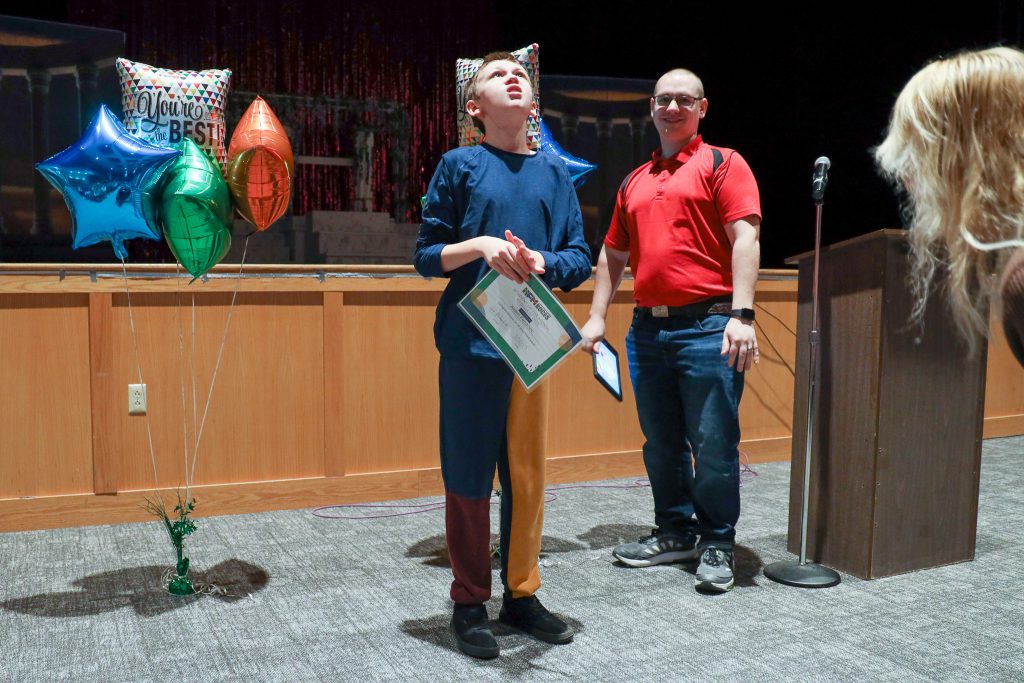 A Student of the Month assembly was held this morning to honor individuals in our Special Education classrooms at Gloversville Middle School. Each month students are nominated for exhibiting exceptional character traits such as: students who are leaders, demonstrate kindness, work hard, help their teacher/peers, and good role models for their peers. Congratulations to all on a job well done!