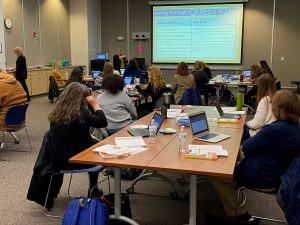 Jennifer LaGarde (aka Library Girl) speaks to a group of educators from HFM component school districts about how to help learners become 'Digital Detectives'.