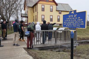 PTECH students are led on a walking tour along the Schoharie Creek by Historian Dave Brooks.