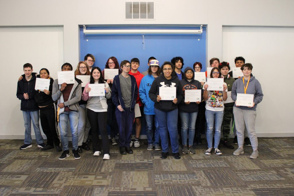 Group photo of PTECH honors students (grades 11-14) who were recognized for achieving Principal's List and Honor Roll status for the third quarter marking period.